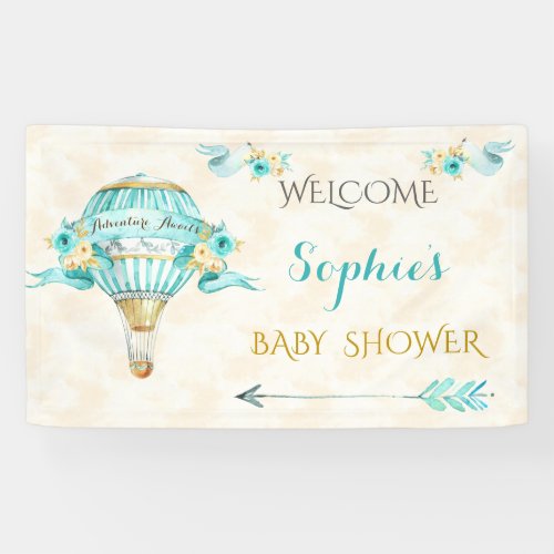 Hot Air Balloon Turquoise Gold Arrows Roses Banner