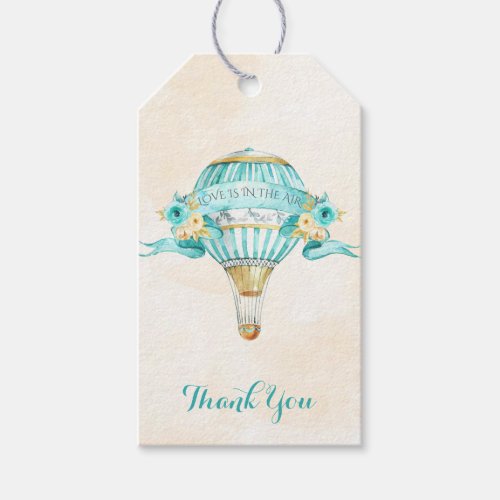 Hot Air Balloon Turquoise Gold Yellow Roses Arrow Gift Tags