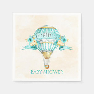 Hot Air Balloon Turquoise Gold Yellow Roses Paper Napkins