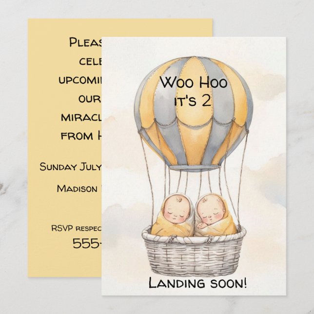 Hot Air Balloon Twins Digital Download Invite (Front/Back)