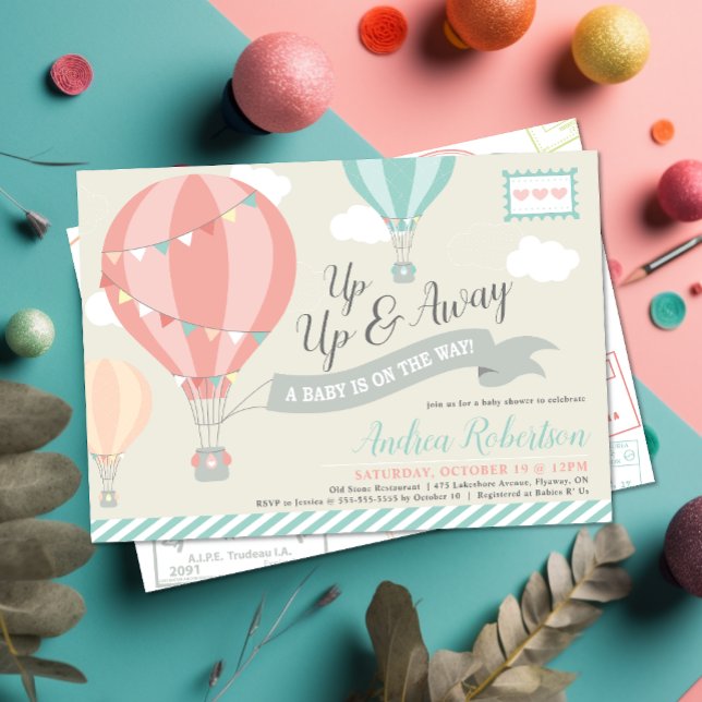 Hot Air Balloon Up & Away Baby Shower Invitation (Creator Uploaded)