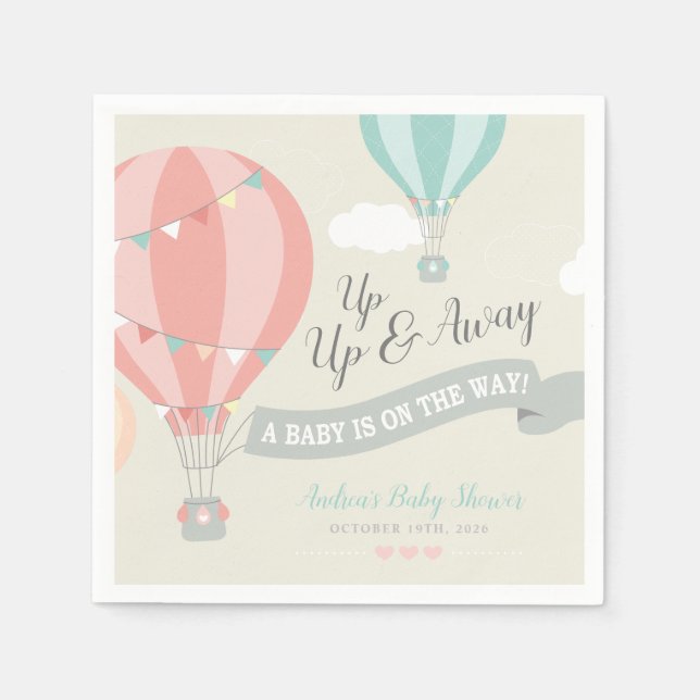 Hot Air Balloon Up & Away Baby Shower Napkins (Front)