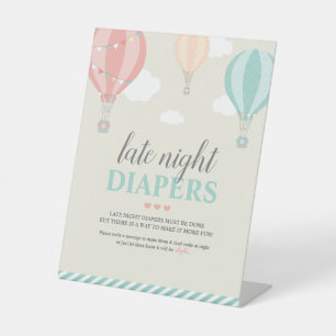Hot Air Balloon Up & Away Late Night Diaper Game Pedestal Sign