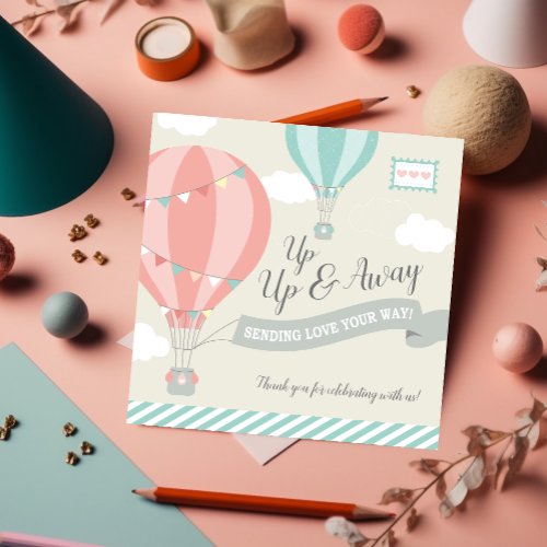 Hot Air Balloon Up  Away Pastel Square Thank You Card