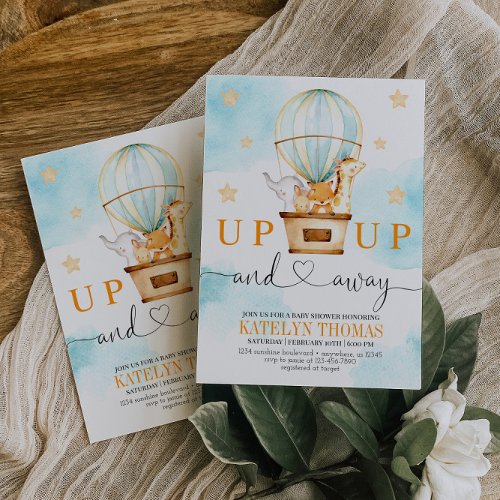 Hot Air Balloon Up Up and Away Baby Shower Invitation
