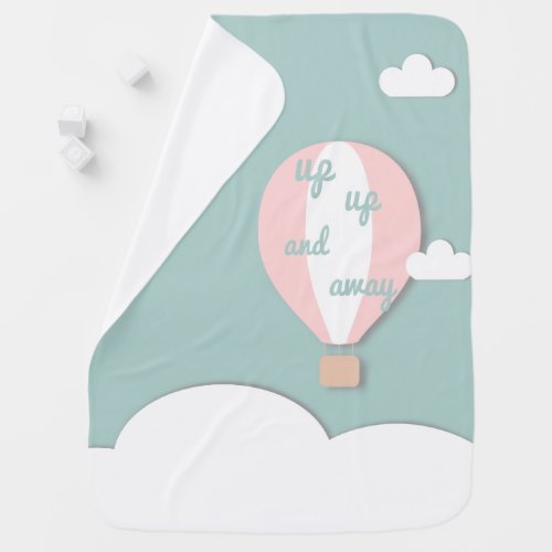 Hot Air Balloon Up Up and Away Pink Baby Blanket