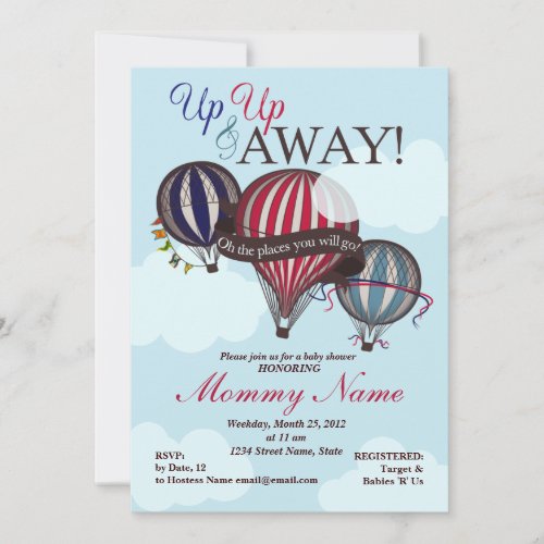 Hot Air Balloon Up Up  Away Shower Invitation