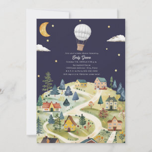 Hot Air Balloon Village Neutral Night Baby Shower Invitation