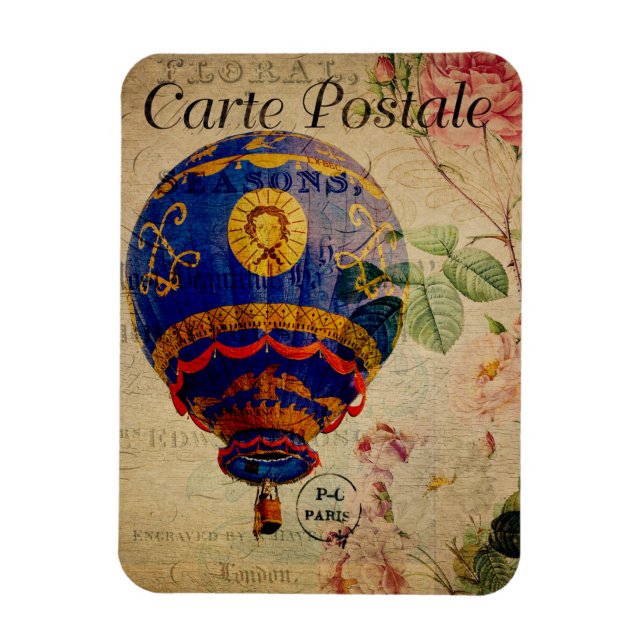 Hot Air Balloon Vintage French Postcard Magnet (Vertical)