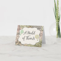 Hot air balloon vintage map thank you card
