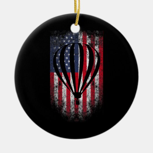 Hot Air Balloon Vintage USA Flag  Ceramic Ornament