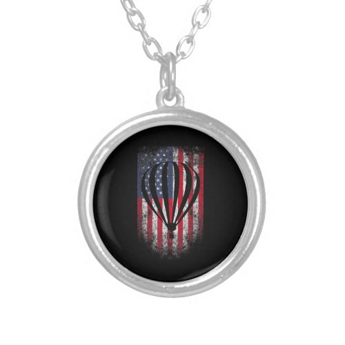 Hot Air Balloon Vintage USA Flag  Silver Plated Necklace