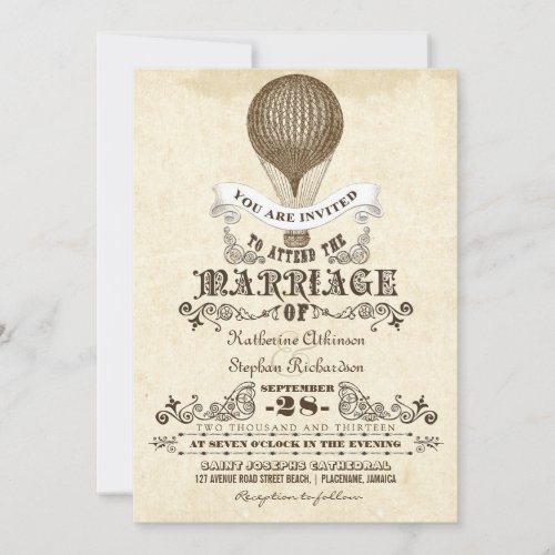 hot air balloon vintage wedding invitations