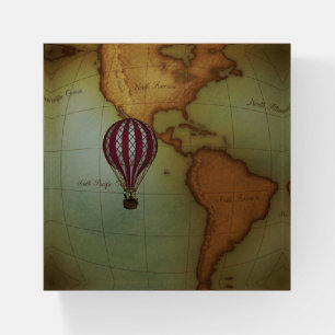 Hot Air Balloon Voyage on a Neo-Victorian Map Paperweight