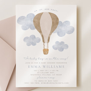 Hot Air Balloon Watercolor Baby Shower Invitation