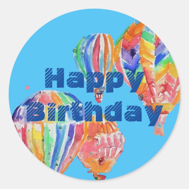 Hot Air Balloon Watercolor Boys Birthday Sticker (Front)
