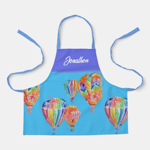 Hot Air Balloon Watercolor Boys Childs Name Apron