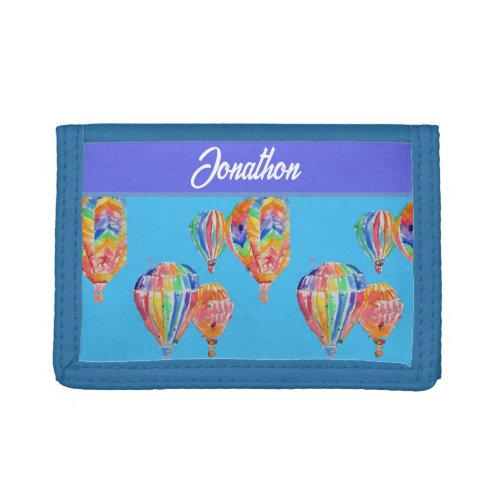 Hot Air Balloon Watercolor Boys Childs Name Trifold Wallet