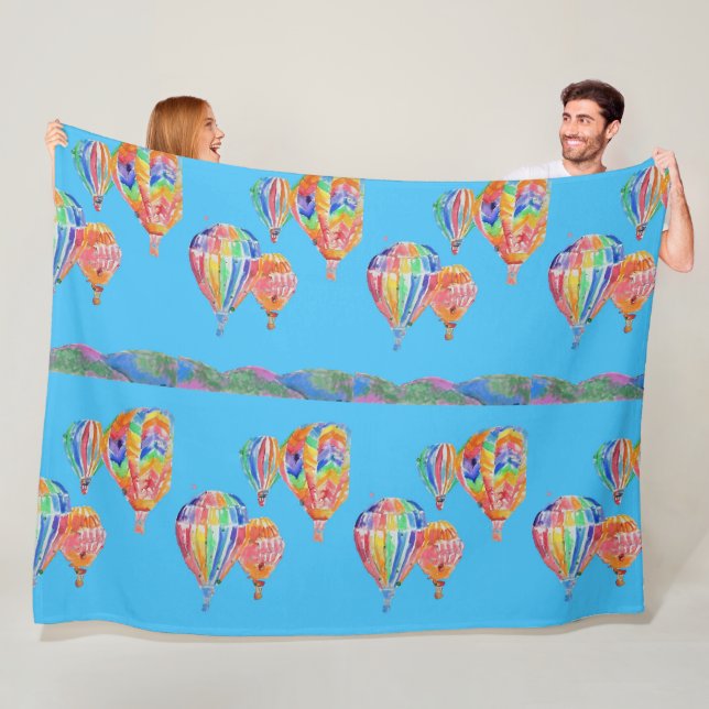 Hot Air Balloon Watercolor Boys Fleece Large Rug Blanket (In Situ)