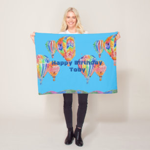 Hot Air Balloon Watercolor Boys Fleece Rug Blanket