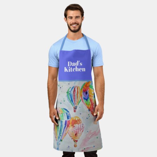 Hot Air Balloon Watercolor Dads Kitchen Apron