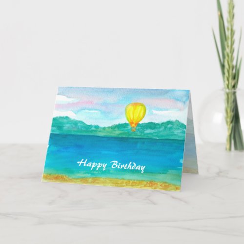 Hot Air Balloon Watercolor Happy Birthday Card