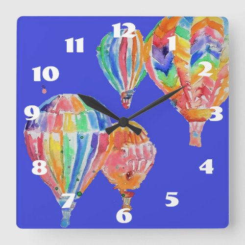 Hot Air Balloon Watercolor Nursery Childs Room Square Wall Clock