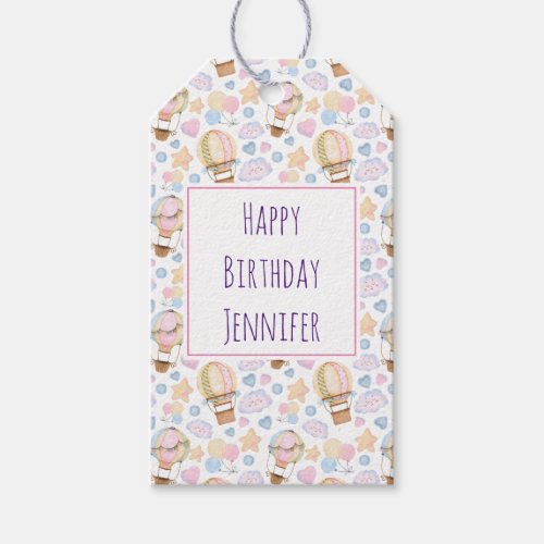 Hot Air Balloon Watercolor Pattern Birthday Gift Tags