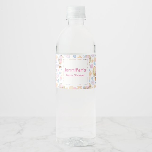 Hot Air Balloon Watercolor Pattern Birthday Water Bottle Label (Front)