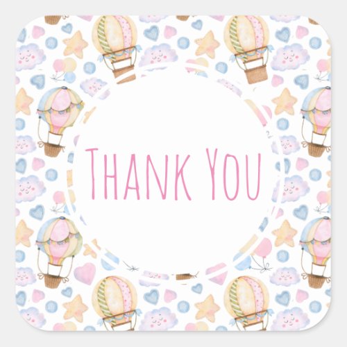 Hot Air Balloon Watercolor Pattern Thank You Square Sticker