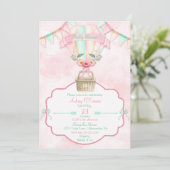 Hot Air Balloon Watercolor Pink Mint Peach Invitation (Standing Front)