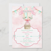 Hot Air Balloon Watercolor Pink Mint Peach Invitation (Front)