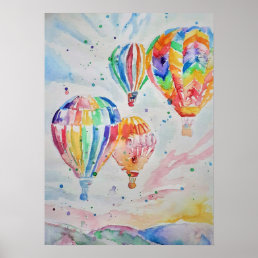 Hot Air Balloon Watercolour Painting art Poster
