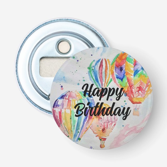 Hot Air Balloon Watercolour Painting art Poster Bottle Opener (Front)
