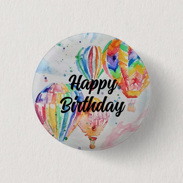 Hot Air Balloon Watercolour Painting art Poster Button (Front)
