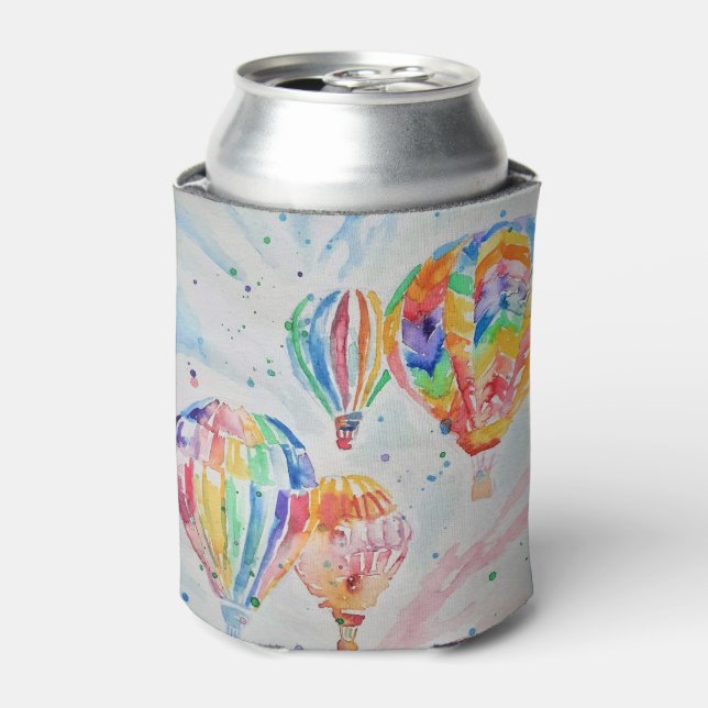 Hot Air Balloon Watercolour Painting art Poster Can Cooler (Can Front)
