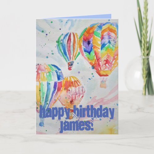 Hot Air Balloon Watercolour Painting Birthday Card