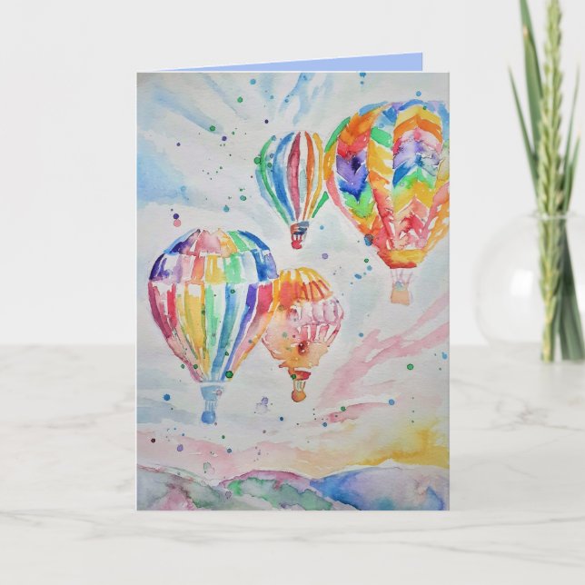 Hot Air Balloon Watercolour Painting Birthday Card (Front)