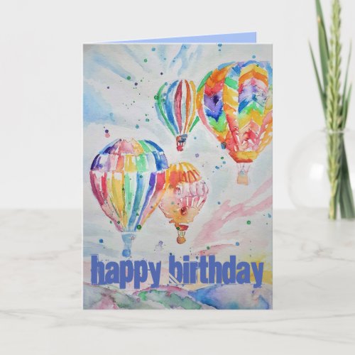 Hot Air Balloon Watercolour Painting Birthday Card