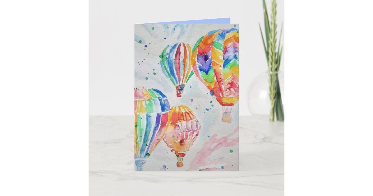 Hot Air Balloon Watercolour Painting Birthday Card | Zazzle