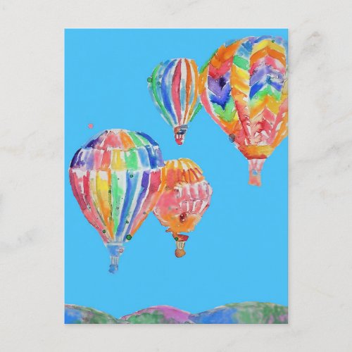 Hot Air Balloon Watercolour Painting Postcard