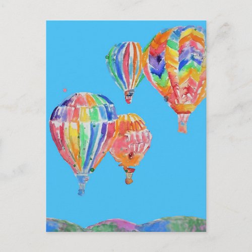 Hot Air Balloon Watercolour Painting Postcard