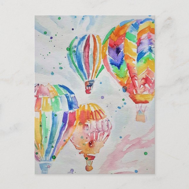 Hot Air Balloon Watercolour Painting Postcards (Front)