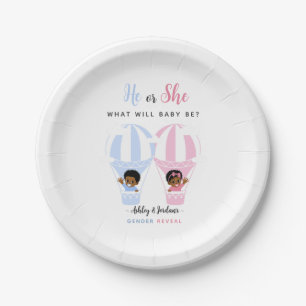 Hot Air Balloon Waving Black Baby Gender Reveal Paper Plates