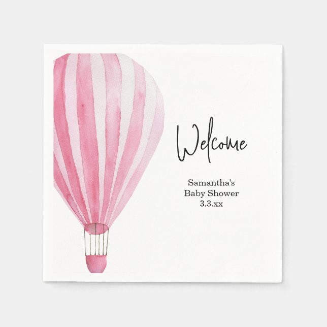 Hot air balloon welcome baby shower napkins (Front)