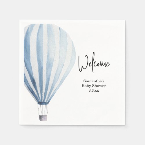 Hot air balloon welcome baby shower napkins