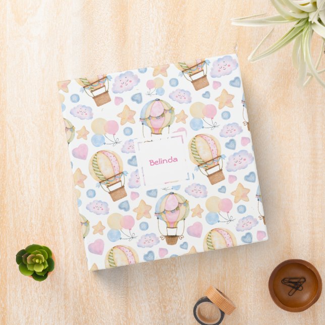 Hot Air Balloon Whimsical Watercolor Pattern 3 Ring Binder (In Situ)