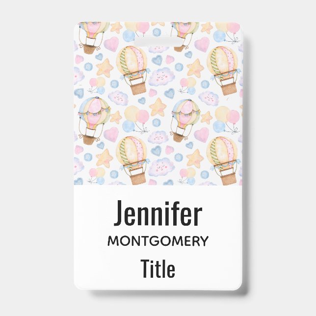Hot Air Balloon Whimsical Watercolor Pattern Badge (Front)