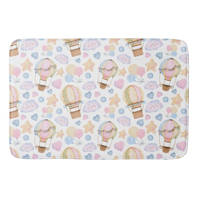 Hot Air Balloon Whimsical Watercolor Pattern Bath Mat (Front)