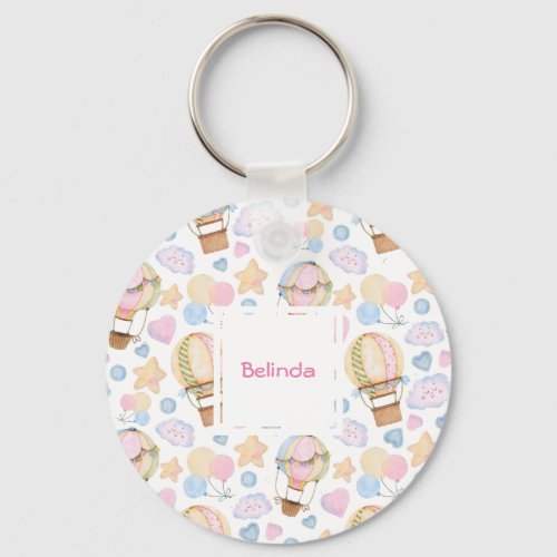 Hot Air Balloon Whimsical Watercolor Pattern Keychain